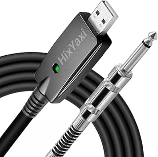 HixYaxi USB Guitar Cable USB to 6.35mm 1/4 Inch TS Audio Cable Guitar to Pc Interface for Instruments Recording Electric Guitar Cord 1/4 Inch Instrument Cable for Guitar, Bass and More - 10FT/3.1M