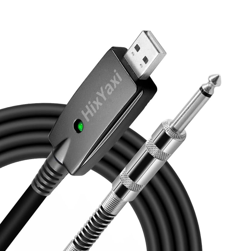 HixYaxi USB Guitar Cable USB to 6.35mm 1/4 Inch TS Audio Cable Guitar to Pc Interface for Instruments Recording Electric Guitar Cord 1/4 Inch Instrument Cable for Guitar, Bass and More - 10FT/3.1M