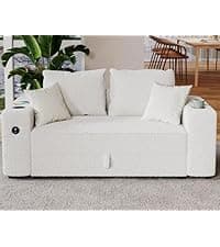 AMERLIFE Chenille Sofa Chair, Modern Comfy Couch with Cup Holders & USB Ports for Living Room, Charcoal Grey Upholstered Couch
