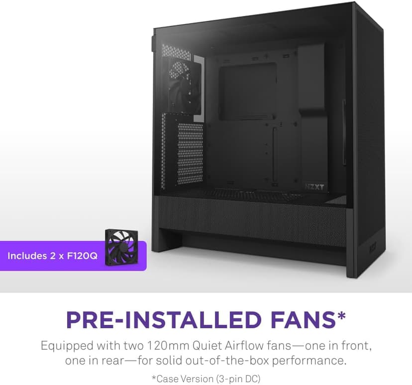 NZXT H5 Flow 2024 - Compact ATX Mid-Tower PC Gaming Case - High Airflow - 2 x 120mm Fans Included - 360mm Front & 240mm Top Radiator Support - Cable Management System - Tempered Glass - Black