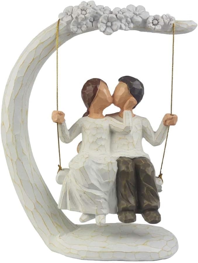 jinhuoba Romantic Wedding Couple Figurines, Hand Painted Loving Together Sculpture, Best Valentine Marriage Anniversary Weddings Engagement Gifts for Couple Wife Women Her
