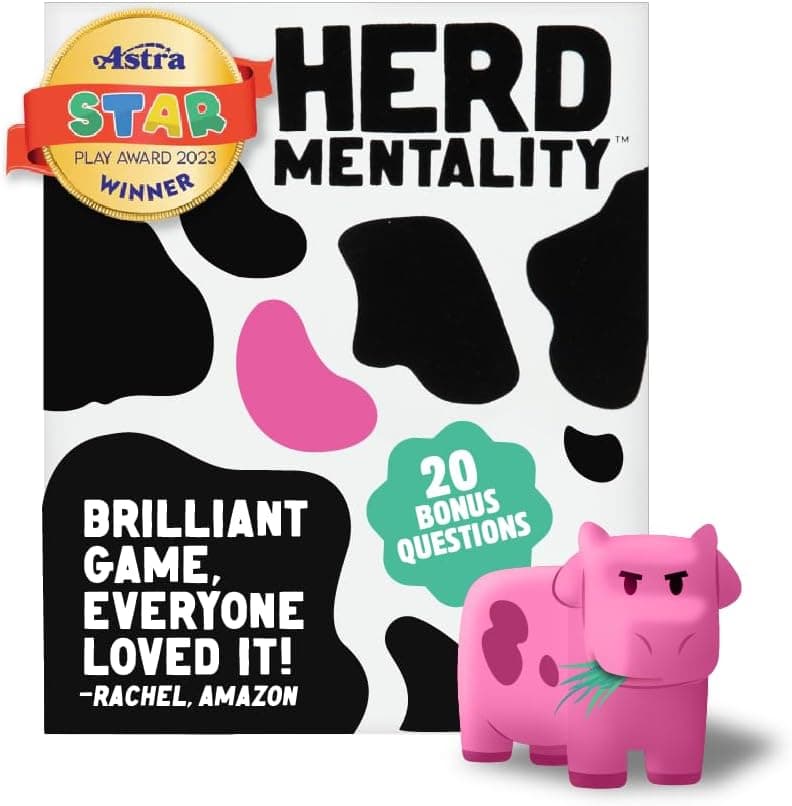 Herd Mentality: Udderly Funny Family Board Game | Easy & Fun for Big Groups of 4-20 Players | Includes 20 Extra Exclusive Questions