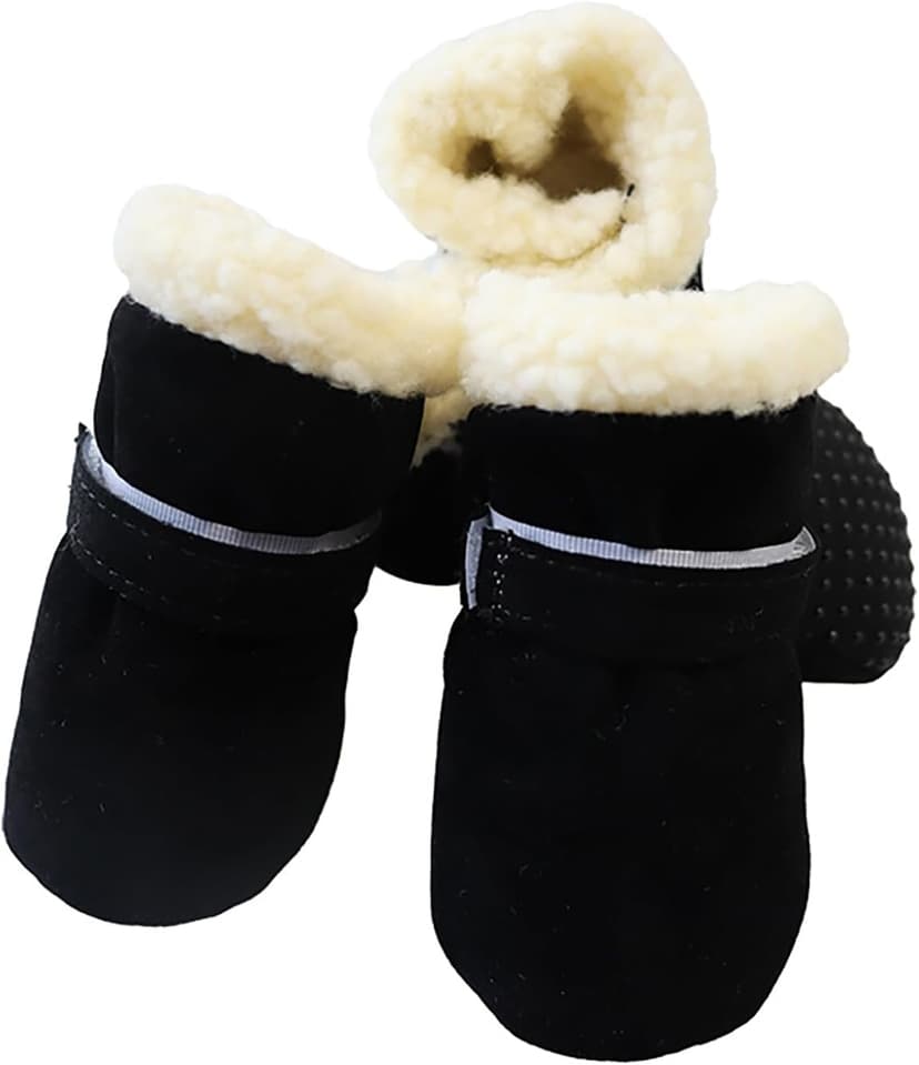 Small Dog Shoes for Winter, Snow Booties for Puppy, Outdoor Warm Dog Booties for Cold Weather (Black, Small)