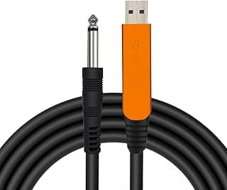 HixYaxi USB Guitar Cable for Instruments Recording 10FT USB-A to 6.35mm 1/4 TS Gold-Plated Cable Audio Adapter for Eletronic Guitar, Bass, Piano Recording Compatible with PC, Mac etc. - 10FT/3.1M