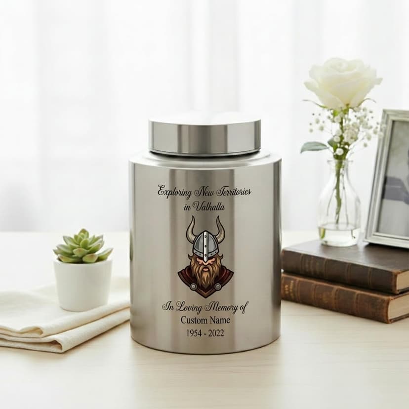 Personalized Valhalla Viking Nordic Runes Urn for Human Ashes, Exploring New Territories Norse Gift for Father Husband Brother, Memorial Keepsake Urn, Memorial Gift, in Loving Memory B0H1VSWJZL