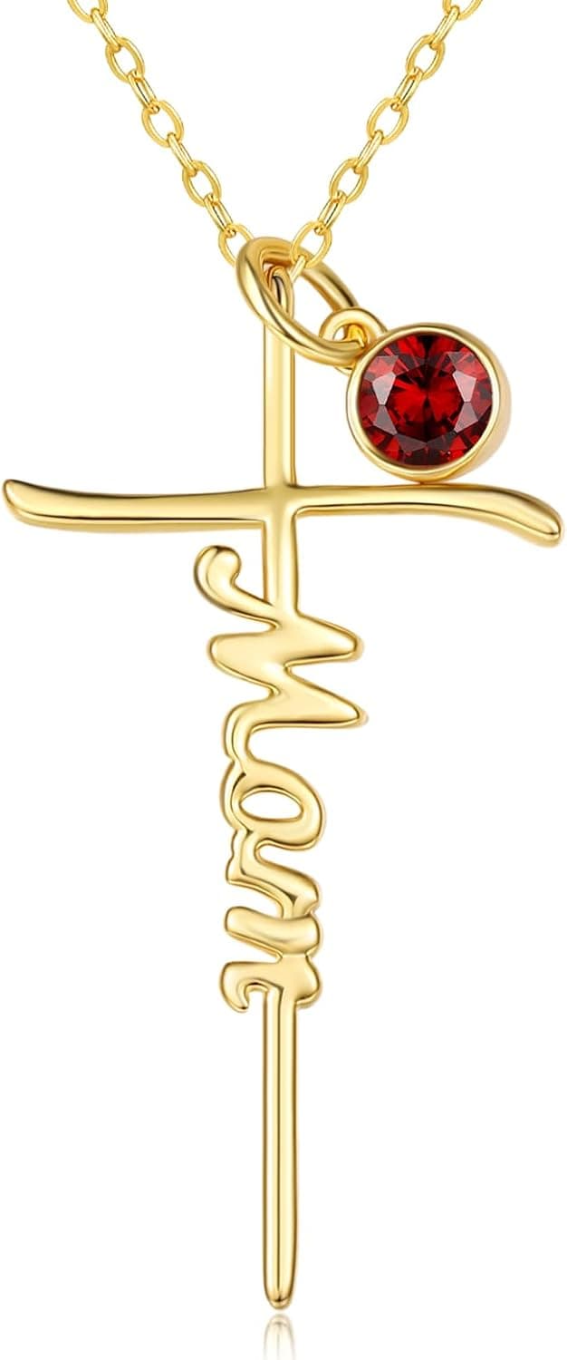 Mothers Day Religion Christian Pendant for Mom 14K Gold Mom Cross Necklace Mother Jewelry Birthday Gift B0FT34J4F3