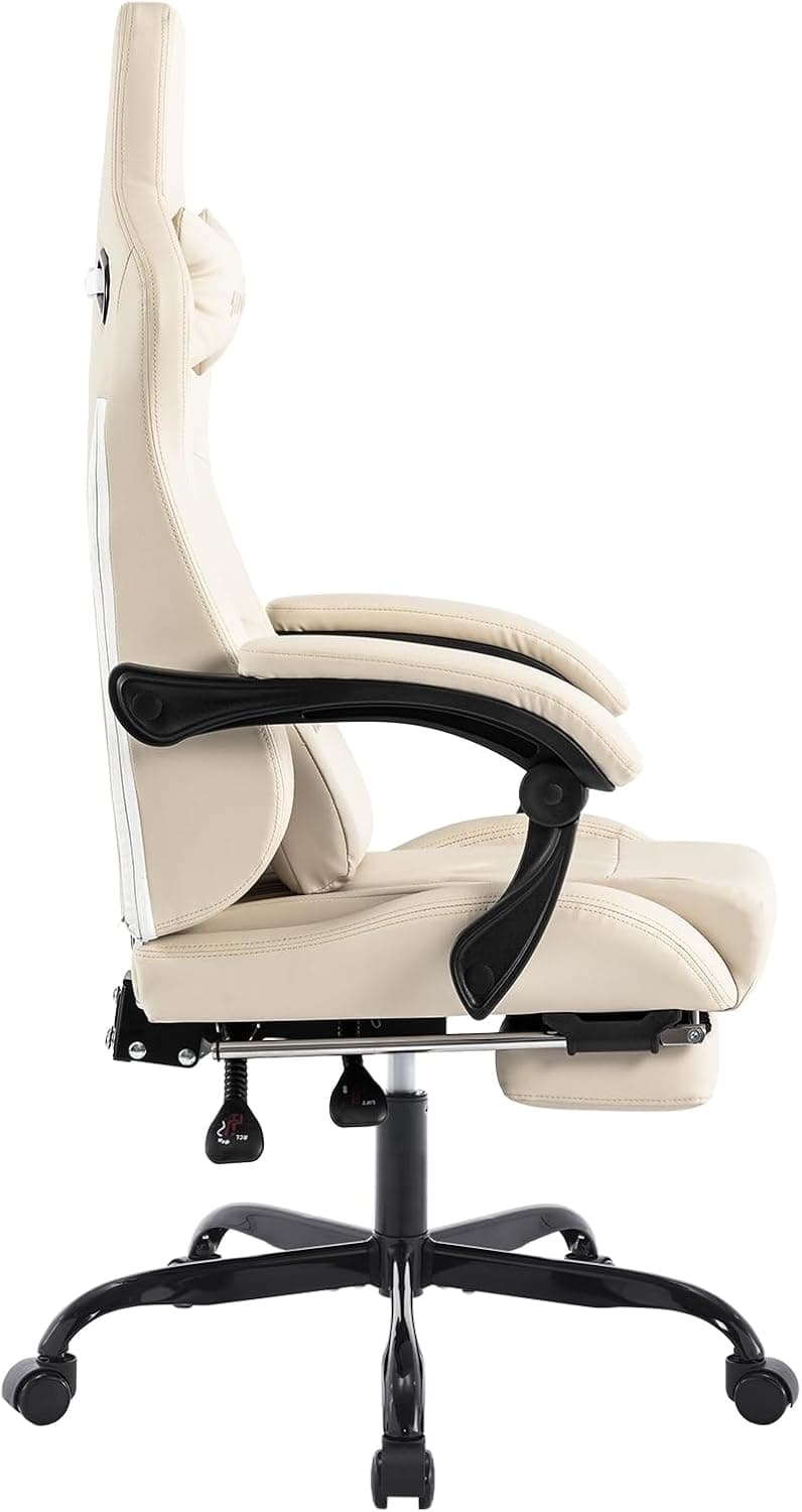 Gaming Chair with Footrest Ergonomic Computer Chair Massage Lumbar Cushion, Racing Video Game Chair Adjustable Rocker Recliner Executive Office Desk Chair Pu Leather for Adults