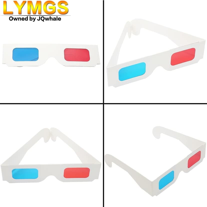 10 Pairs 3D Paper Glasses, Red and Cyan Lens in White Frame Anaglyph Cardboard for Movies - Folded in Protective Sleeve