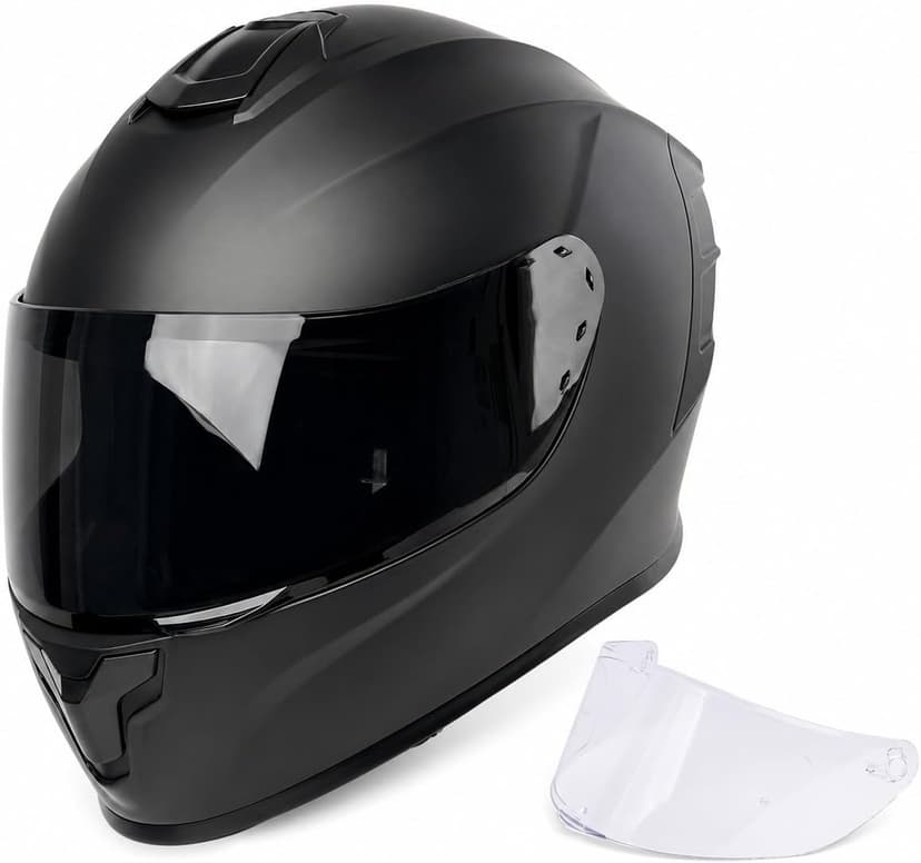Orthrus Full Face Motorcycle Helmet for Adults Men & Women DOT Approved Motorbike Street Bike Racing Helmets with Tinted & Clear Visors (Matte Black, Large)