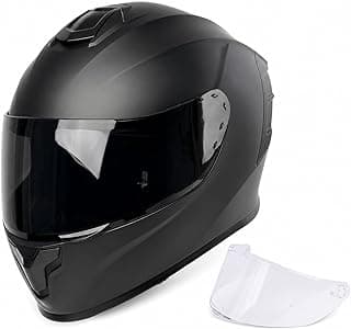 Orthrus Full Face Motorcycle Helmet for Adults Men & Women DOT Approved Motorbike Street Bike Racing Helmets with Tinted & Clear Visors (Matte Black, Large)