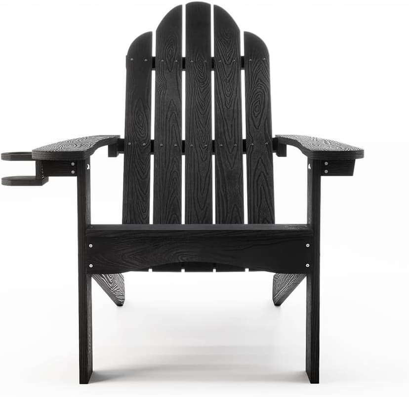LUE BONA HDPS Adirondack Chairs Set of 4, Long-Lasting All-Season Outdoor Patio Chairs, Hidden Cup Holder, 350 LBS, Black