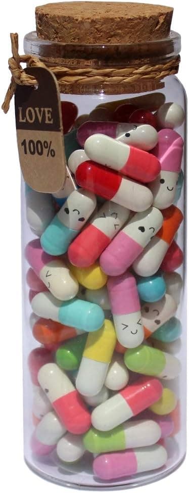 Infmetry Valentines Day Gifts For Her Him Boyfriend Girlfriend Capsule Notes Pills in a Glass Bottle Letter Messages For Couples Men Women (Mixed Color 90pcs)