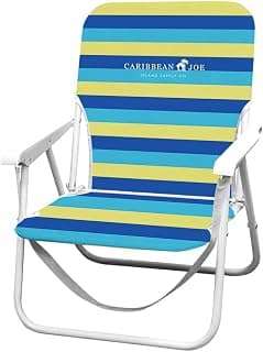 CARIBBEAN JOE Folding Beach Chair, 1 Position Lightweight and Portable Foldable Outdoor Camping Accessories with Carry Strap (Bold Stripe, 200lbs Capacity)