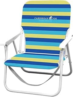 CARIBBEAN JOE Folding Beach Chair, 1 Position Lightweight and Portable Foldable Outdoor Camping Accessories with Carry Strap (Bold Stripe, 200lbs Capacity)