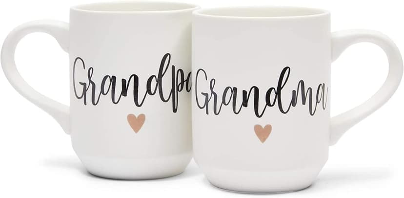 Sparkle and Bash Grandma & Grandpa Mugs - 15 Oz White 2-Pack Ceramic Modern - Grandparent Announcement Coffee Mug Set - Gifts for Grandparents First Time