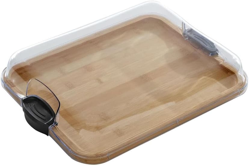 Farberware Bamboo Cutting Board with Clear Locking Lid, 11x14 Inch Charcuterie Board with Handles - Reversible Serving Board for Cheese, Meats, Snacks and More B0D2RRK7CS