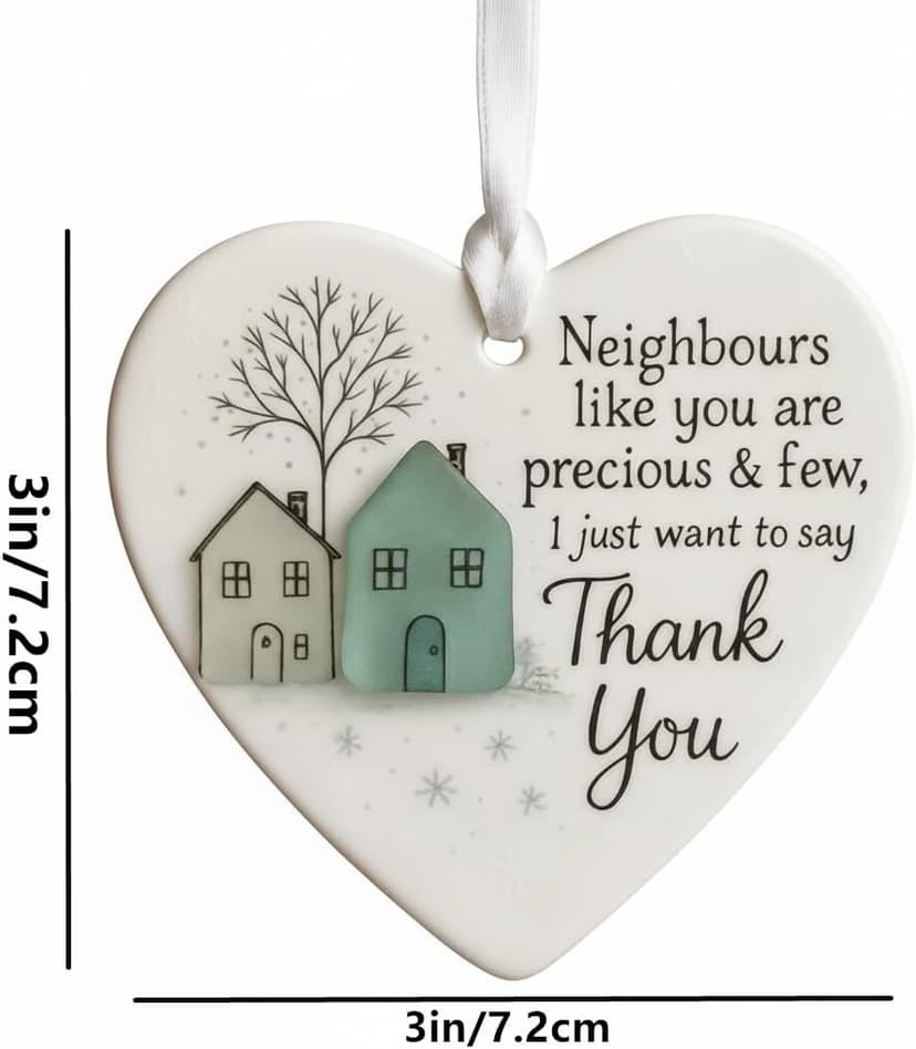 Thank You Neighbours Heart Shaped Ornament, Heart-Shaped Sea Glass Neighbor Christmas Ornaments 2025, Neighbours Like You are Precious & Few Appreciation Gifts for Neighbor