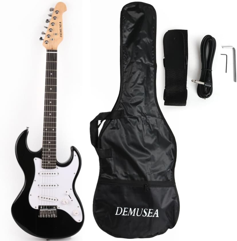 Demusea Short Scale 36 Inch 3/4 Electric Mini Guitar Black Color For Beginner Starter Travel Portable Practic With Gig Bag And Strap Phoenix Body Maple Neck SSS Pickups