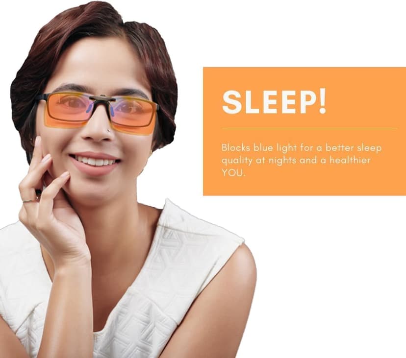 Vyzia Clip On Blue Light Blocking Glasses For Sleep | Fits Over Prescription Glasses, Orange Lenses Help Reduce Computer Eye Strain and Induce Sleep