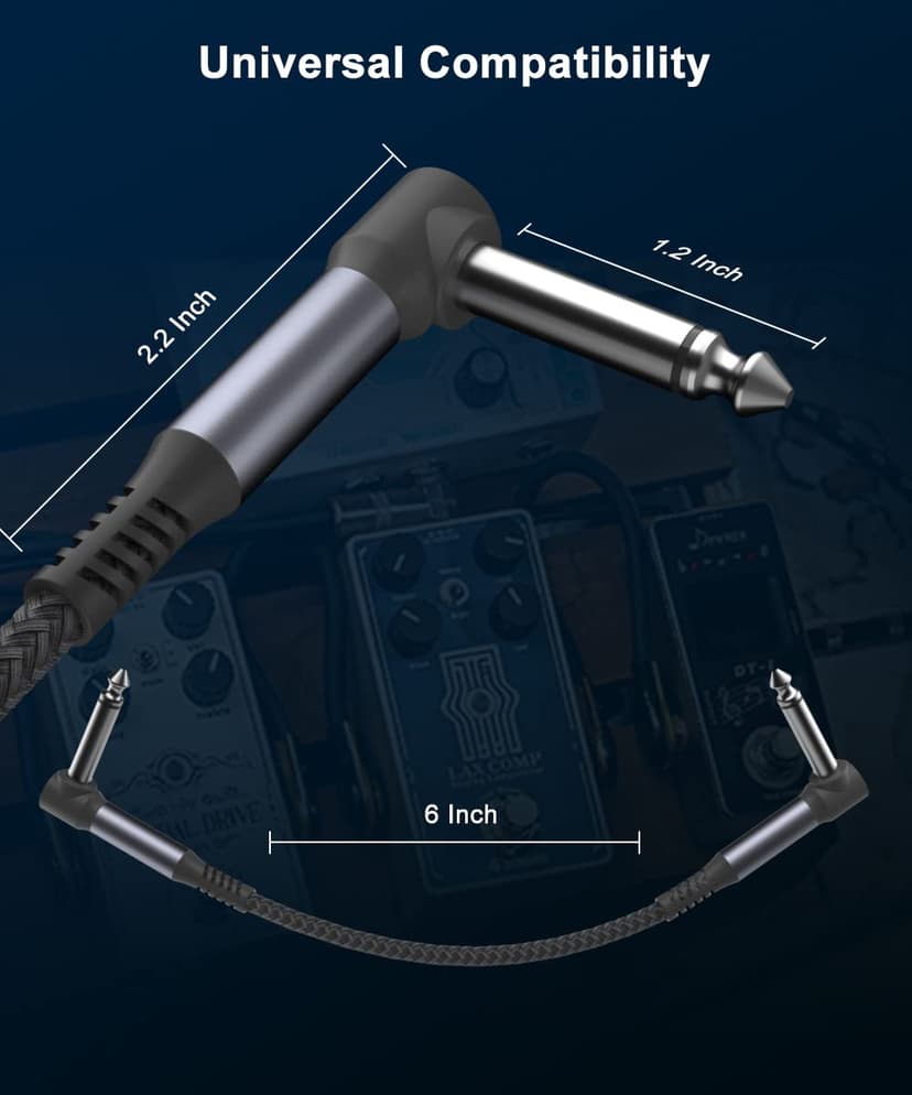 Elebase Guitar Patch Cables 6-Inch 3-Pack,6.35MM Effects Pedal Board Cord,1/4 Right-Angle Nylon Braided Instrument Audio Cable,Pedalboard Connector TS Copper Wire for Amp/Amplifier,Mixer,Electric Bass