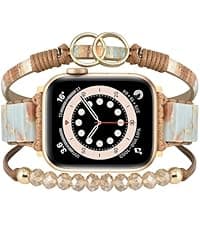 MOFREE Beaded Bracelet Compatible with Apple Watch Band 38mm/40mm/41mm/42mm, Fashion Elastic Stretch Women Bands for iWatch Series 11/10/9/8/7/SE/6/5/4/3/2/1 iPhone Watch Strap Bands Rose Gold