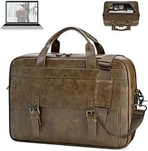 RAINSMORE Messenger Bag for Men 16 Inch Laptop Bag Vintage Leather Waterproof Laptop Briefcases Large Computer Satchel Bag
