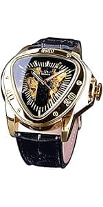 FORSINING Watches for Man, Square Retro Mechanical Watch Self-Wind Carved, Skeleton Automatic Watches Vintage Leather Strap Wristwatch