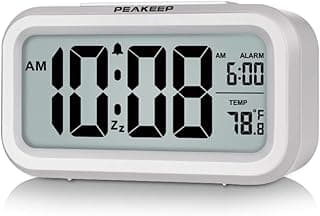 Peakeep Night Light Digital Alarm Clock Battery Operated with Indoor Temperature, Desk Small Clock (White)