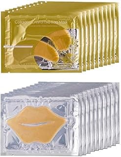10 Pairs Collagen Crystal Eye Mask and 10 Pcs Collagen Crystal Lip Mask, Anti Aging Eye and Lip Mask, Collagen Crystal Mask Set (Gold)