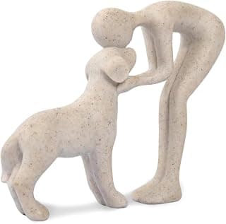 abstract sculpture celebrating the bond between person and pet. Intimate head-to-head Touching memory keepsake for dog lovers Abstract Person and Dog Head-to-Head Figurine Sandstone B0D9JVYT9V
