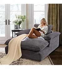 Oversized Chaise Lounge Chair Indoor, 67" Boneless Chaise Lounge with Extra Deep Seat, Comfy Corduroy Upholstered Sleeper Sofa Bed, Cozy Fluffy Single Sofa Armchair for Living Room, Black