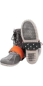 Global Glove Ice Gripster Treads Nonslip Traction Cleats for Snow and Ice, Anti-Slip Overshoe Mid-Sole Crampons with Adjustable Straps, 7 Tungsten Studs for Secure Grip, Orange and Black