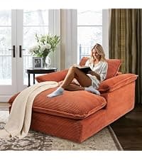Oversized Chaise Lounge Chair Indoor, 67" Boneless Chaise Lounge with Extra Deep Seat, Comfy Corduroy Upholstered Sleeper Sofa Bed, Cozy Fluffy Single Sofa Armchair for Living Room, Black
