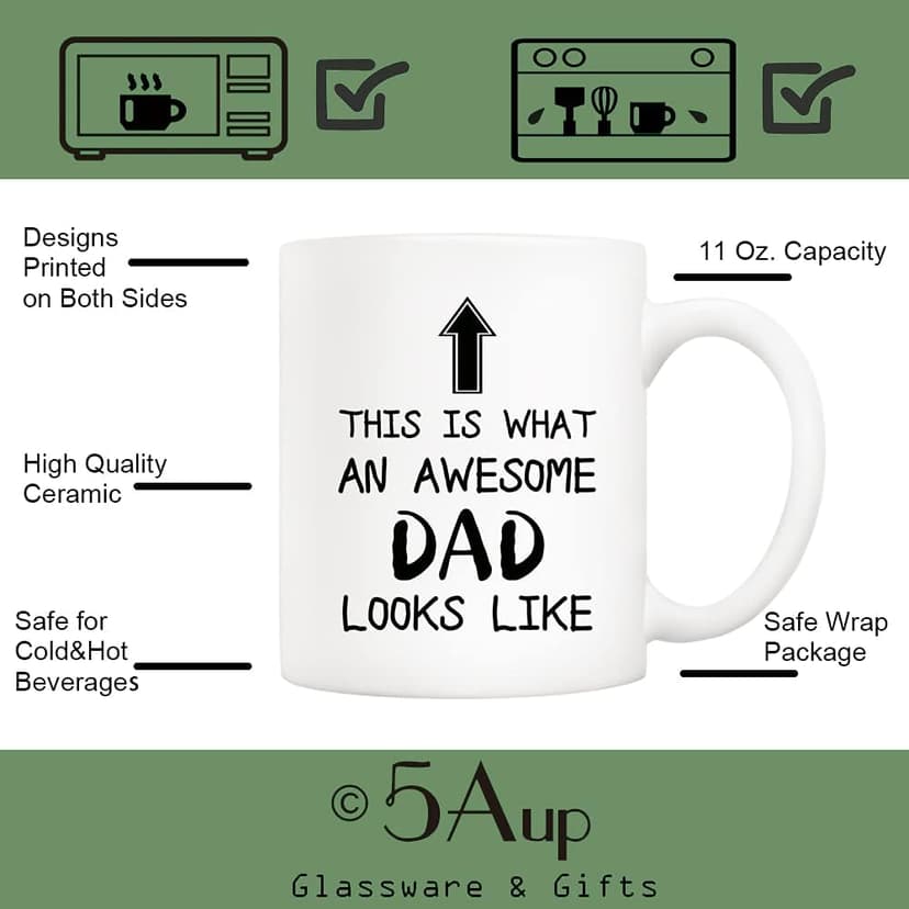 5Aup Christmas Gifts Funny Dad Coffee Mug, This Is What an Awesome Dad Looks Like, 11Oz Novelty Cups from Child Daughter Son Kids, Birthday Gifts for Father Husband Men