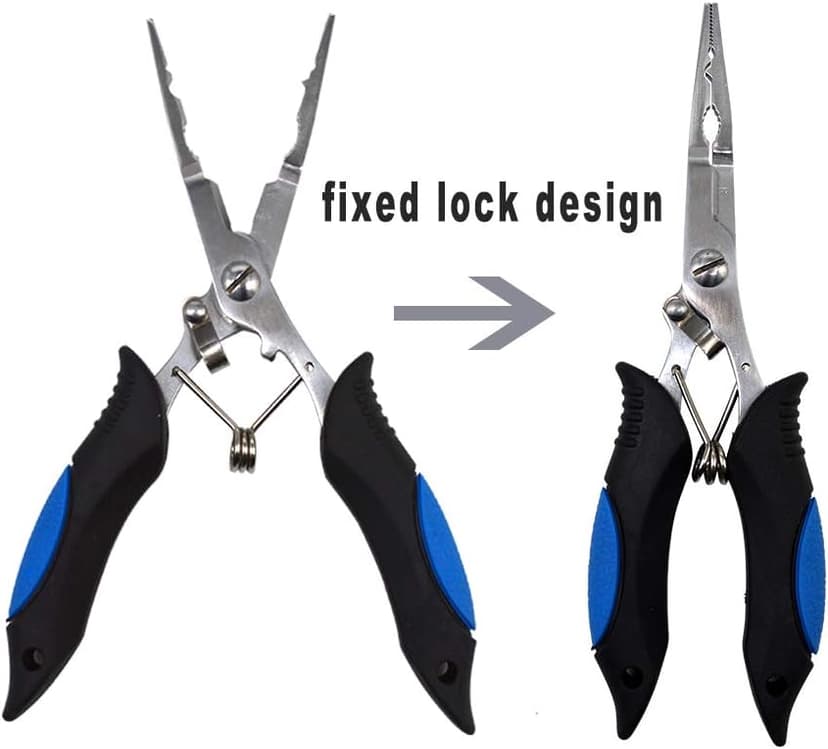 Amoygoog Stainless Steel Fishing Pliers - Needle Nose Plier for Cutting Fishing Line, Multitool Pliers with Sheath and Telescopic Lanyard | Fishing Tools