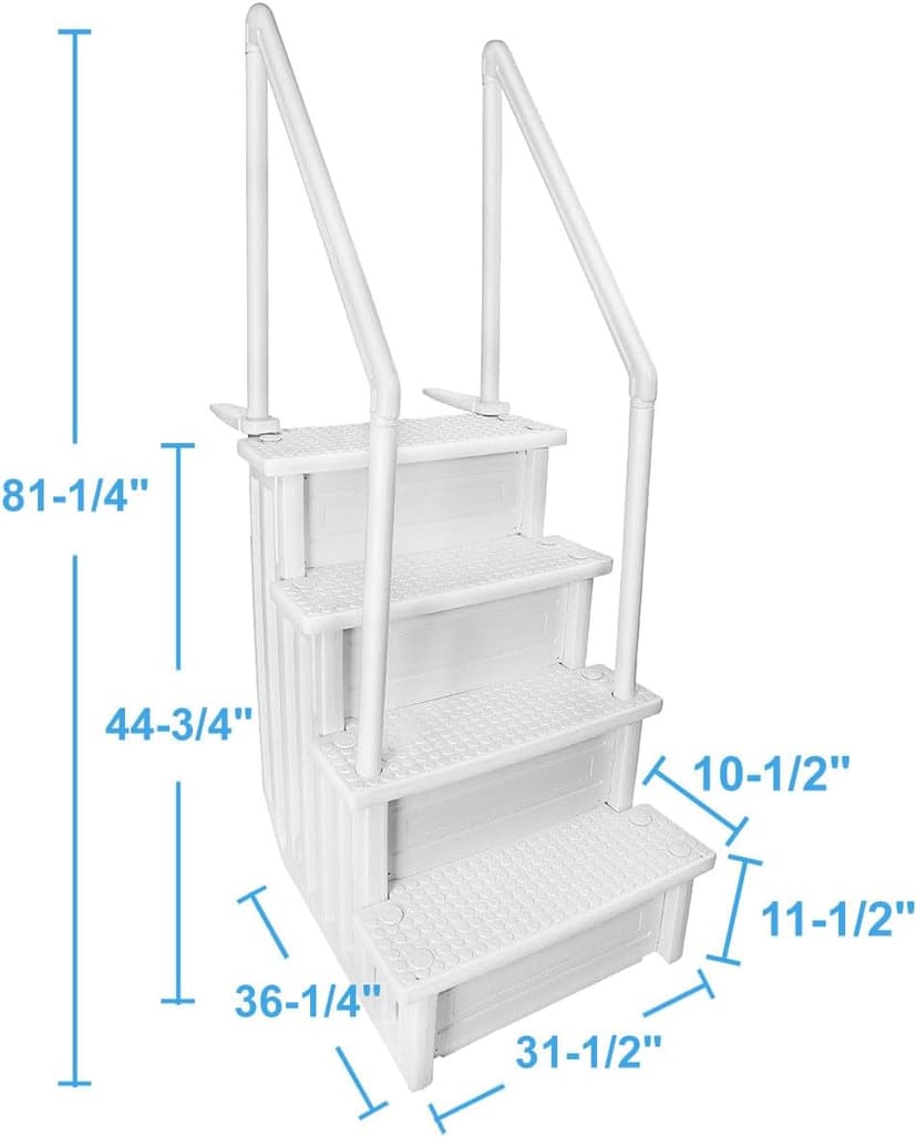 XtremepowerUS 4-Step Above Ground Swimming Pool Ladder Step to Deck Mounted Step Ladder W/Double Handle Rail Slip Prevent 48" to 54" inch, White