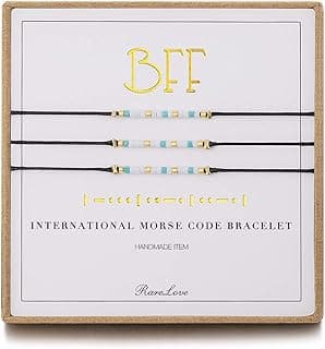 RareLove 3 Pieces BFF Friendship Morse Code Bracelet Birthday Best Friends Gift For 3 Women Blue White Tiny Pony Seed Beads Black String Bracelets