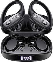 LEEMC Wireless Earbuds, Bluetooth Headphones 5.4, Ear Buds with Hooks for Sports, 80Hr Playtime Earphones, LED Display, IPX7 Waterproof Headset for Workout Running, Black