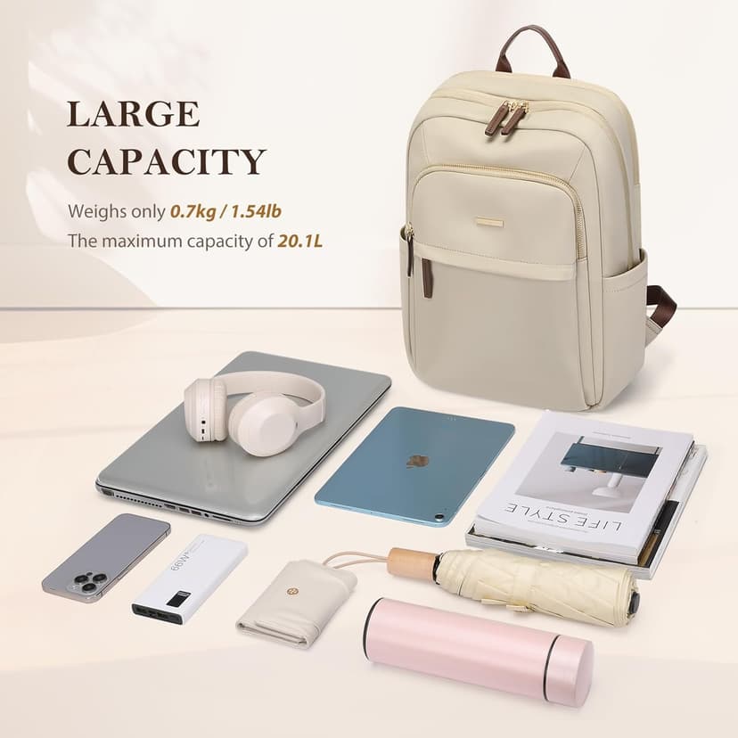 GOLF QUALITY Travel Backpack for Women Personal Carry On Bag Business Weekender Hiking Multilayer Laptop Bag,16 Inch,Apricot