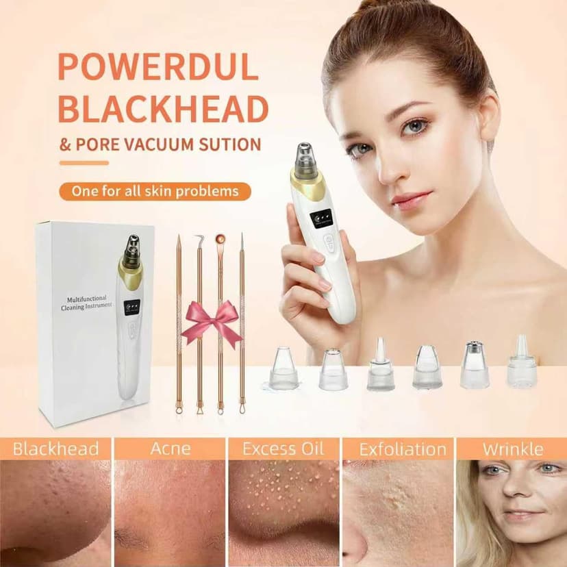 2026 Pore Vacuum, USB Rechargeable Blackhead Remover Vacuum,3 Levels Adjustable Pore Vacuum Blackhead Remover, with 5 Suction Power,6 Probes,Face Vacuum Pore Cleanser for Women & Men-Gold
