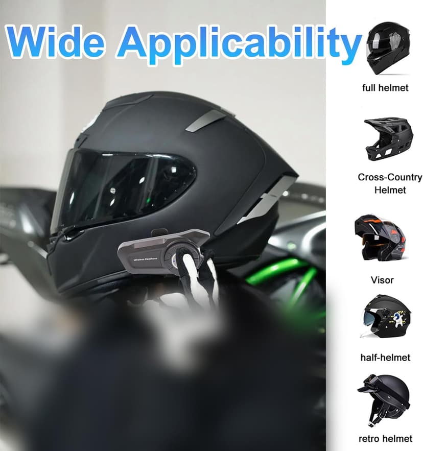 Motorcycle Helmet Bluetooth Headset - Skiing Earphone Waterproof Helmet Headset with Noise Cancellation Ultra-Thin Wireless Headphones Works with All Helmets