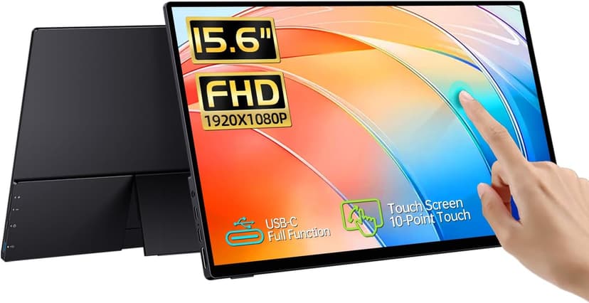 CAPERAVE 15.6'' Portable Monitor Touchscreen, FHD IPS Touch Screen with Tempered Glass, Travel Monitor with Kickstand & Speaker, HDMI USB C External Monitors for Mac Laptop Phone Computer