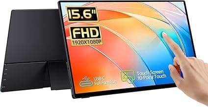 CAPERAVE 15.6'' Portable Monitor Touchscreen, FHD IPS Touch Screen with Tempered Glass, Travel Monitor with Kickstand & Speaker, HDMI USB C External Monitors for Mac Laptop Phone Computer