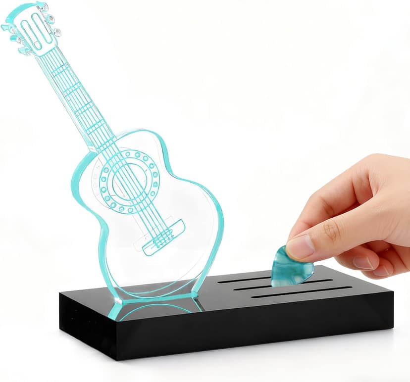 Apipi Light Up Guitar Picks Holder Gifts for Players - 7 Color Changing Acrylic Guitar Night Light with USB-Powered Base