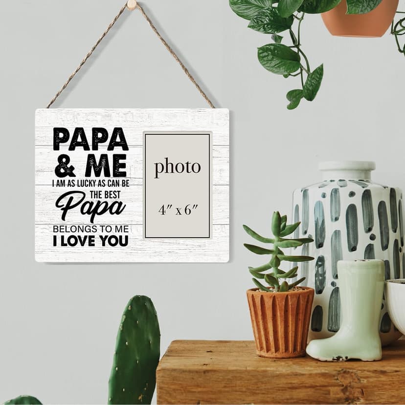 Rustic Papa and Me Wood Picture Frame 8 x 10 Inches, Wall Mount and Tabletop - 4 x 6 Inch Photo Oqtumes Papa Gift Wood Picture Frame, Gifts for Grandpa Grandad Grandfather B0CJ2SK25W
