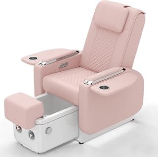 Artist hand Spa Chair with Foot Spa Basin, Manicure & Massage Chair, Electric Recline, 4-Head Back Massage, Hot/Cold Water Controls, LED Light & Jet Tub, Fast Drain Pump, Pull-Out Bowl (Pink)