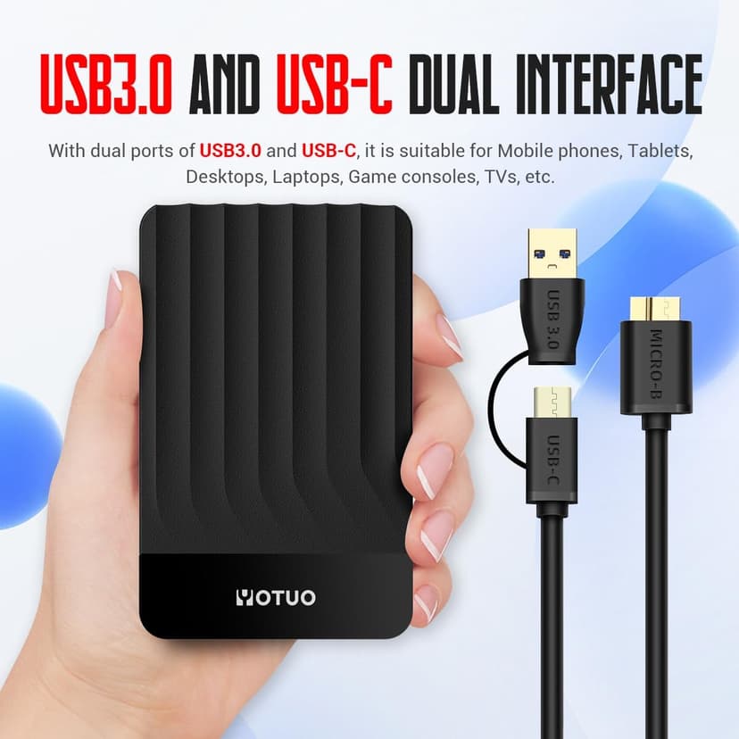 YOTUO Portable External Hard Drive Storage Expansion Mobile HDD USB 3.0 for PC, Mac, Desktop, Laptop, PS4, PS5, Xbox One X/S, Xbox 360, Xbox Series X/S, Office & Game (Black, 500GB)