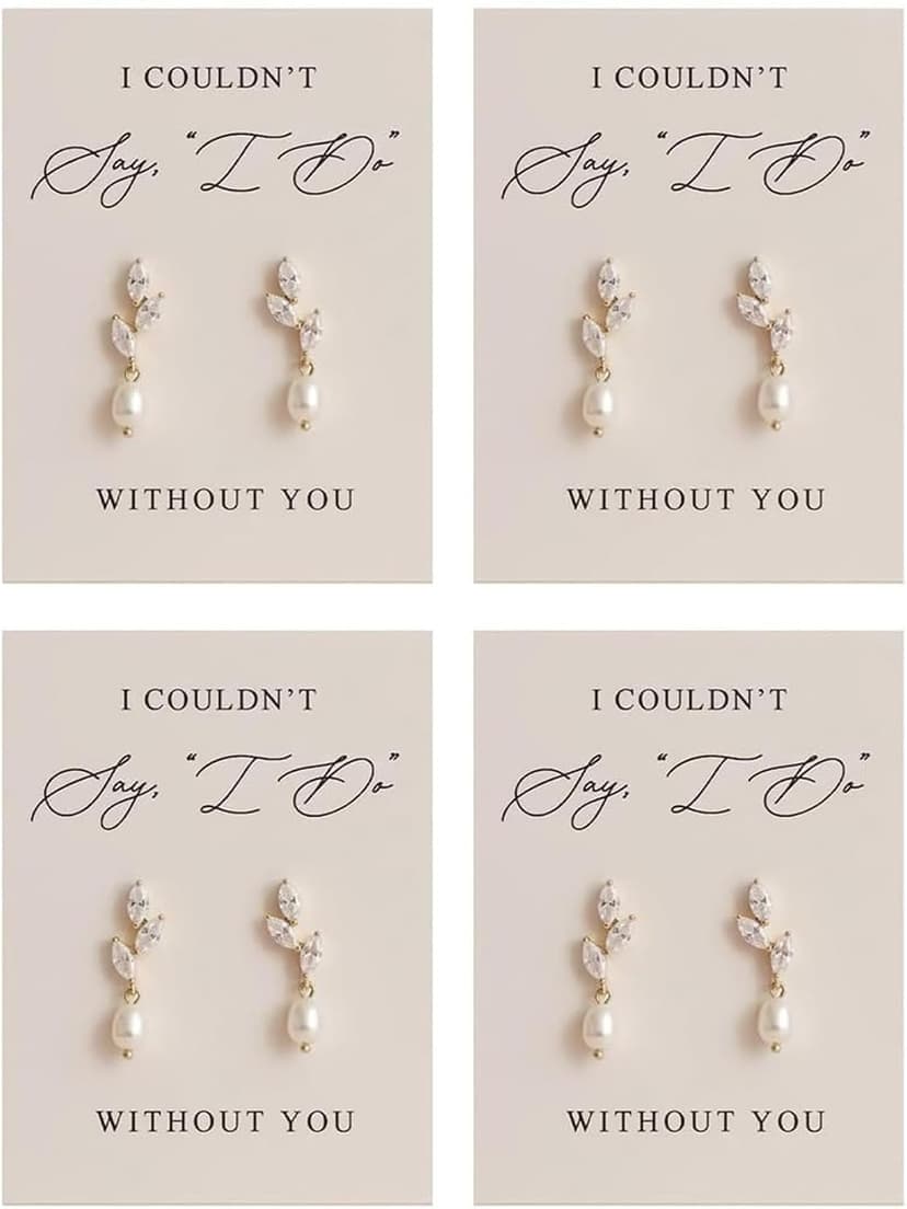 Bridesmaid Earrings Set of 4/6/8, Bridesmaid Proposal Gifts, Gold Knot Pearl Drop Earring with Proposal Cards,Ready to Gift Bridal Party Jewelry for Bridesmaids, Maid of Honor, Wedding Thank You Gift B0GKNZK8N2