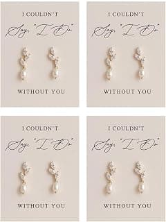 Bridesmaid Earrings Set of 4/6/8, Bridesmaid Proposal Gifts, Gold Knot Pearl Drop Earring with Proposal Cards,Ready to Gift Bridal Party Jewelry for Bridesmaids, Maid of Honor, Wedding Thank You Gift B0GKNZK8N2