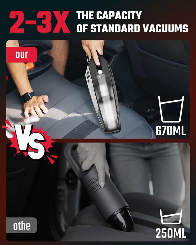 Handheld Vacuum Cordless, 9000PA Strong Suction, 2 Suction Modes, Fast Type-C Charging, Lightweight, Portable Car Vacuum Cleaner for Home Pet Office